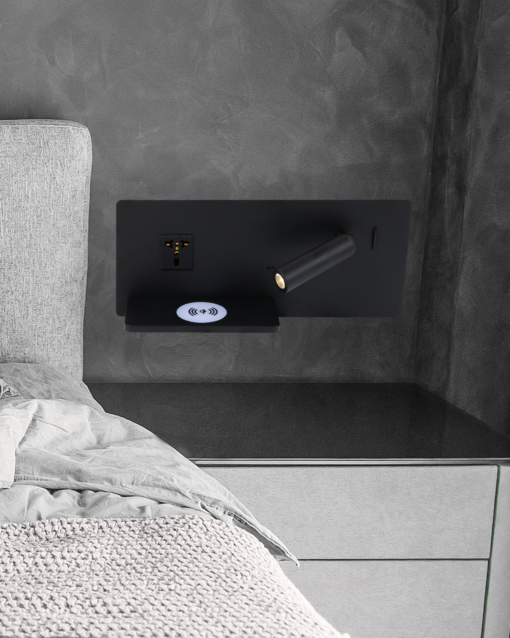Bedside Reading Lamp With Wireless And Type C Charging Slot / Universal Outlet IA-9304-BLK - Image 2